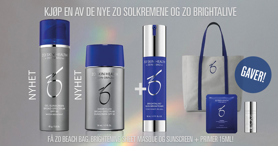 Kjøp en av de to nye ZO solkremene + ZO Brightalive - Få ZO Beach Bag, Brightening Sheet Masque og Sunscreen + Primer 15ml!